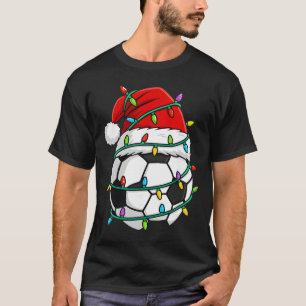 Christmas Soccer Santa Hat Lights Santa Sports Xma T-Shirt