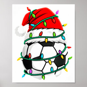 Christmas Soccer Santa Hat Lights Santa Srts Xmas Poster
