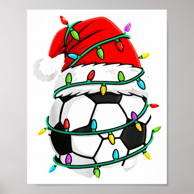 Christmas Soccer Santa Hat Lights Santa Srts Xmas  Poster (Front)