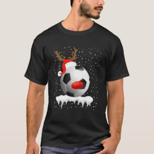 Christmas Soccer Santa Hat Reindeer Xmas Lights Ho T-Shirt