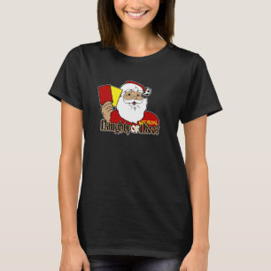 Christmas Soccer Santa Holding Red and Yellow Card T-Shirt
