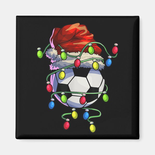 Christmas Soccer Xmas Christmas Tree Lights Soccer Magnet (Front)