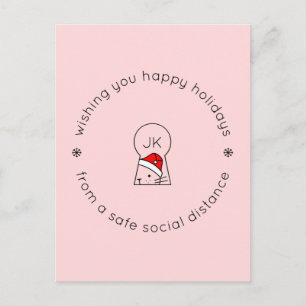 Christmas Social Distance Cute Funny Cat Monogram Postcard
