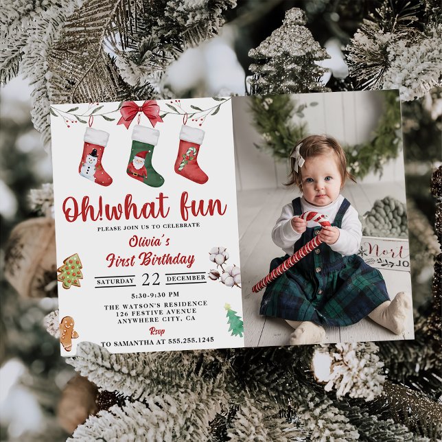 Christmas Sock Birthday Party Photo Invitation (Creator Uploaded)