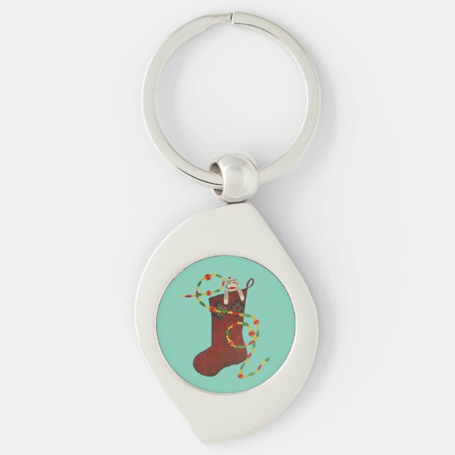 Christmas Sock Monkey key ring (Front)
