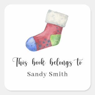 Christmas sock - This book belongs to Square Sticker