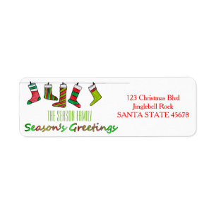 Christmas sockings Season's Greetings Return Address Label
