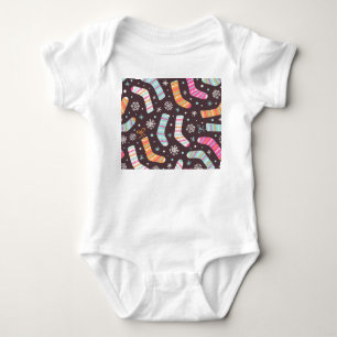 Christmas socks and snowflakes: vintage pattern baby bodysuit