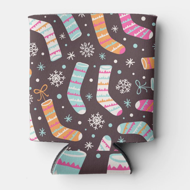 Christmas socks and snowflakes: vintage pattern can cooler (Front)
