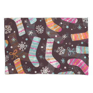 Christmas socks and snowflakes: vintage pattern pillowcase