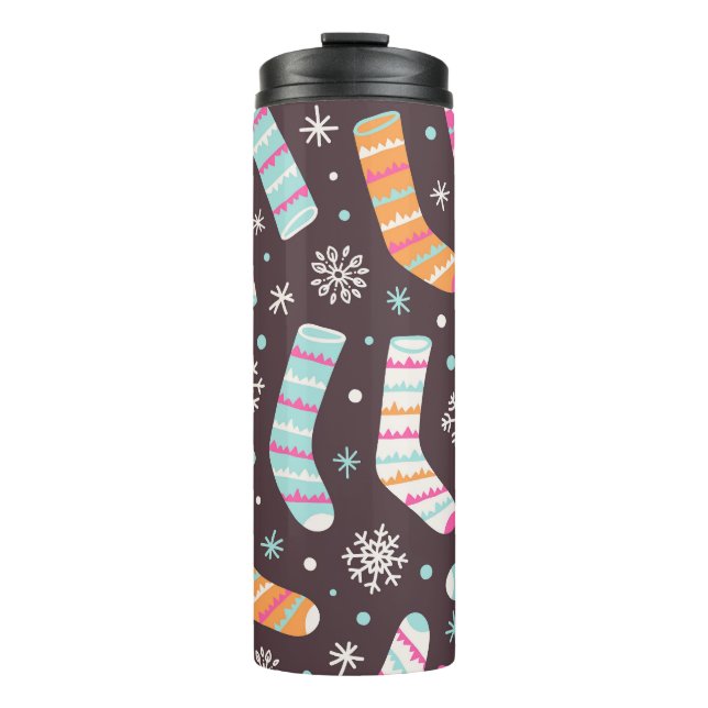 Christmas socks and snowflakes: vintage pattern thermal tumbler (Front)