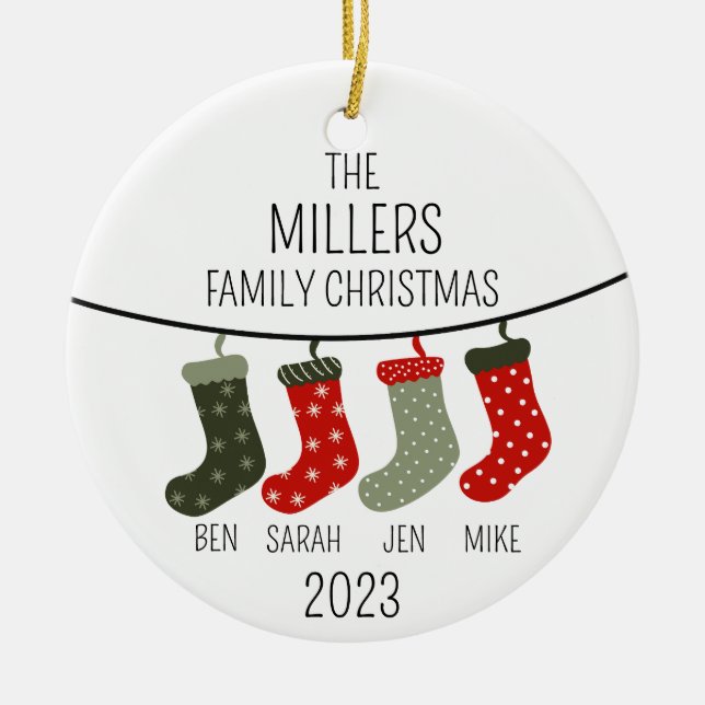 Christmas socks as a family of four ceramic ornament (Front)