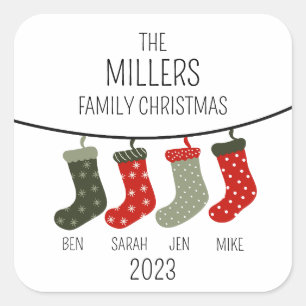 Christmas socks as a family of four square sticker