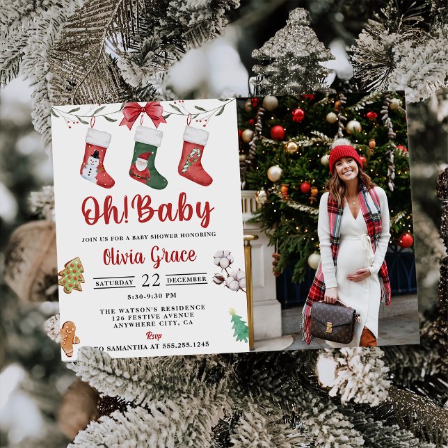 Christmas Socks Baby Shower Party Photo Invitation (Creator Uploaded)