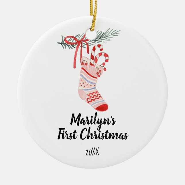 Christmas Socks Ornament for Baby Girl (Front)