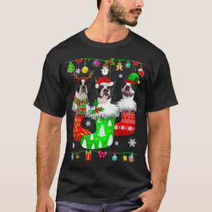 Christmas Socks Pajama Boston Terrier Dog Puppy Lo T-Shirt