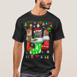 Christmas Socks Pajama Cat Kitten Lover Cat Mum Ca T-Shirt