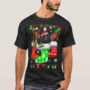 Christmas Socks Pajama Dachshund Dog Puppy T-Shirt
