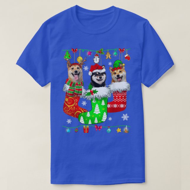 Christmas Socks Pajama Shiba Inu Dog Puppy Lover  T-Shirt (Design Front)