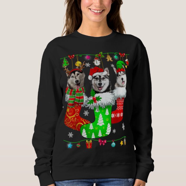 Christmas Socks Pajama Siberian Husky Dog Puppy Lo Sweatshirt (Front)