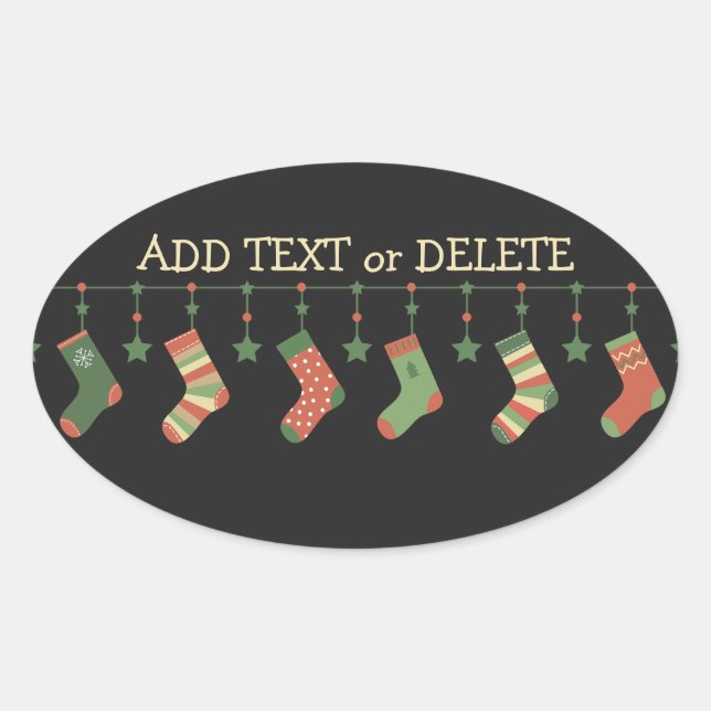 Christmas socks seasonal stockings add text  oval sticker (Front)