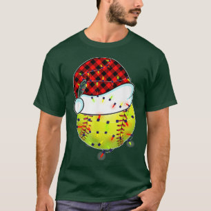 Christmas Softball Ball Santa Hat Funny Sport Xmas T-Shirt