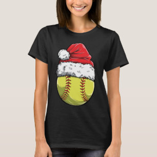 Christmas Softball Ball Santa Hat Funny Sport Xmas T-Shirt