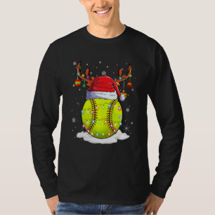 Christmas Softball Ball Santa Hat Reindeer Lights T-Shirt