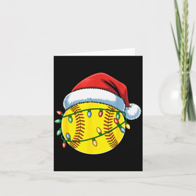 Christmas Softball Ball Santa Hat Softball Xmas Li Card (Front)