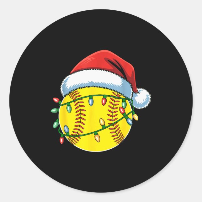 Christmas Softball Ball Santa Hat Softball Xmas Li Classic Round Sticker (Front)