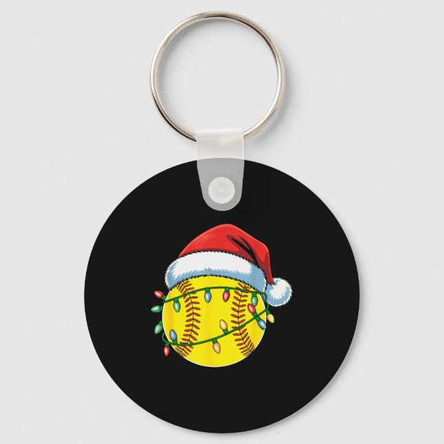 Christmas Softball Ball Santa Hat Softball Xmas Li Key Ring (Front)