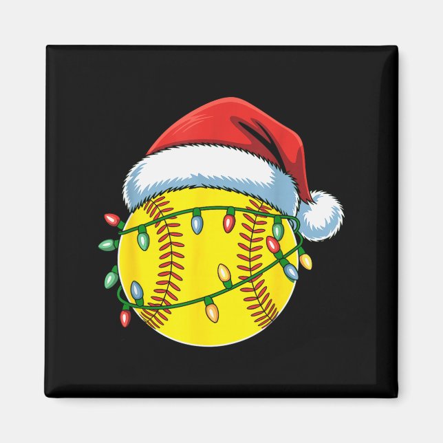 Christmas Softball Ball Santa Hat Softball Xmas Li Magnet (Front)