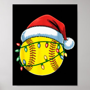 Christmas Softball Ball Santa Hat Softball Xmas Li Poster