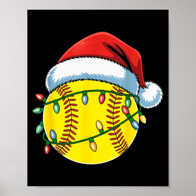 Christmas Softball Ball Santa Hat Softball Xmas Li Poster (Front)
