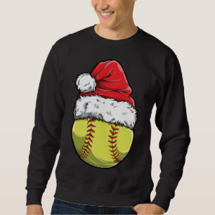 Christmas Softball Ball Santa Hat Xmas Catcher Pit Sweatshirt
