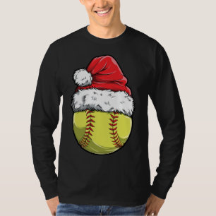 Christmas Softball Ball Santa Hat Xmas Catcher Pit T-Shirt