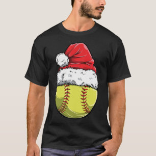 Christmas Softball Ball Santa Hat Xmas Catcher Pit T-Shirt