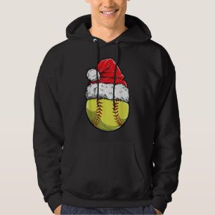 Christmas Softball Ball Santa Hat Xmas Girls Catch Hoodie