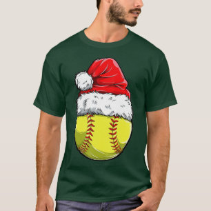 Christmas Softball Ball Santa Hat Xmas Girls Catch T-Shirt