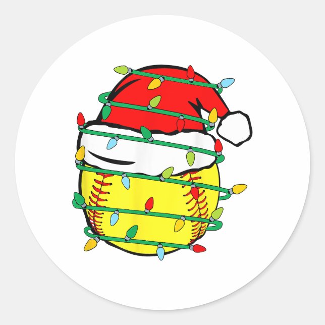 Christmas Softball  Classic Round Sticker (Front)