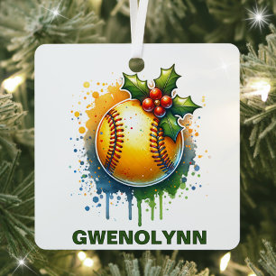 Christmas Softball Custom Name Metal Tree Decoration