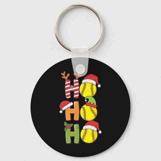 Christmas Softball Ho Ho Ho Softball Xmas Sport Me Key Ring (Front)