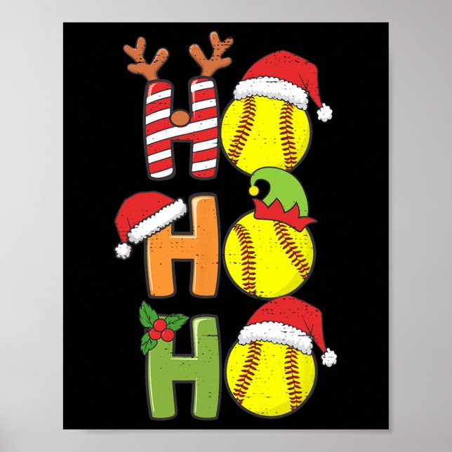Christmas Softball Ho Ho Ho Softball Xmas Sport Me Poster (Front)