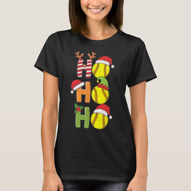 Christmas Softball Ho Ho Ho Softball Xmas Sport Me T-Shirt (Front)
