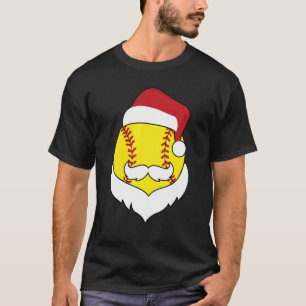 Christmas Softball Santa Hat Beard Xmas Sport Boy T-Shirt