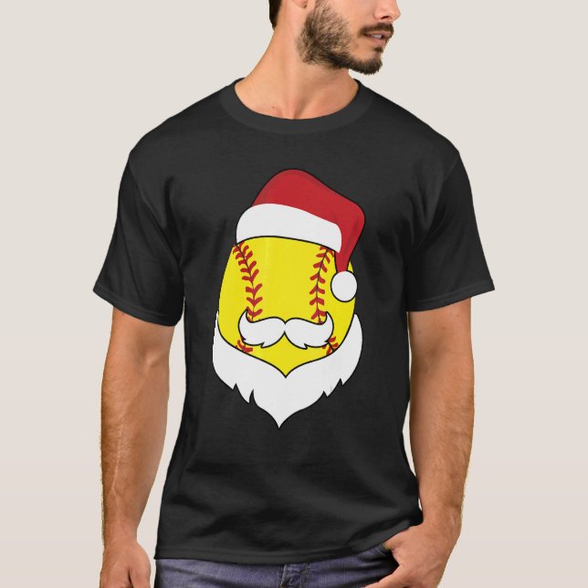 Christmas Softball Santa Hat Beard Xmas Sport Boy  T-Shirt (Front)