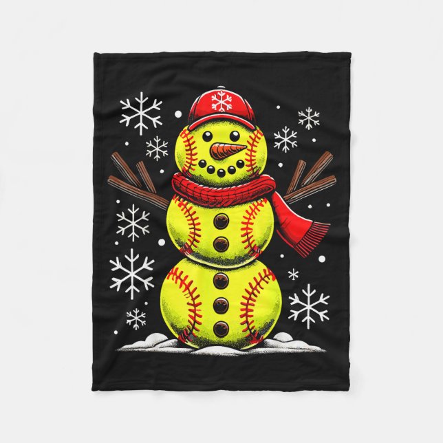 Christmas Softball Snowman Girls, Softball Christm Fleece Blanket (Front)