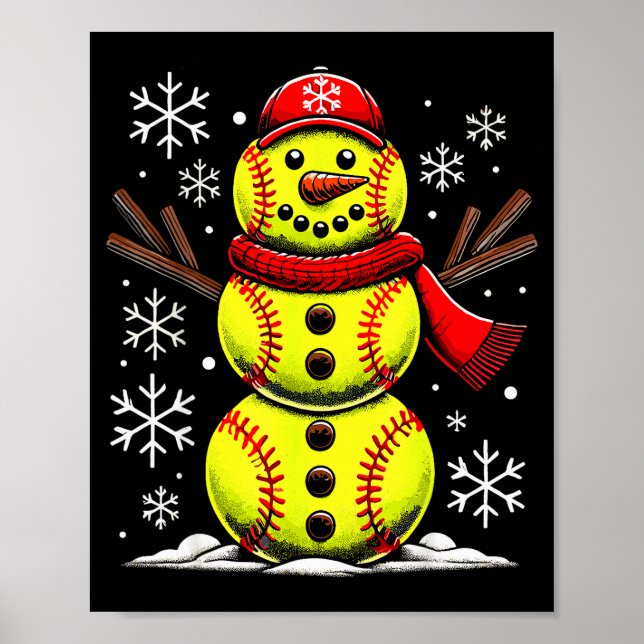 Christmas Softball Snowman Girls, Softball Christm Poster (Front)