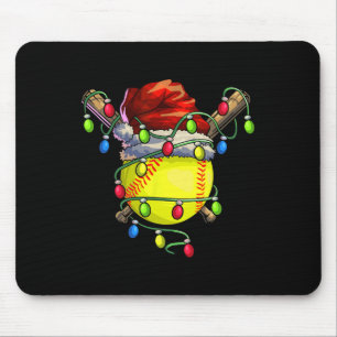 Christmas Softball Xmas Christmas Lights Softball Mouse Pad