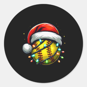 Christmas Softball Xmas Santa Softball Lover Boys  Classic Round Sticker